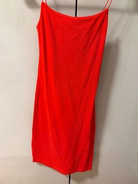 Zara Bright Red Satin Slip Dress with Spaghetti Straps